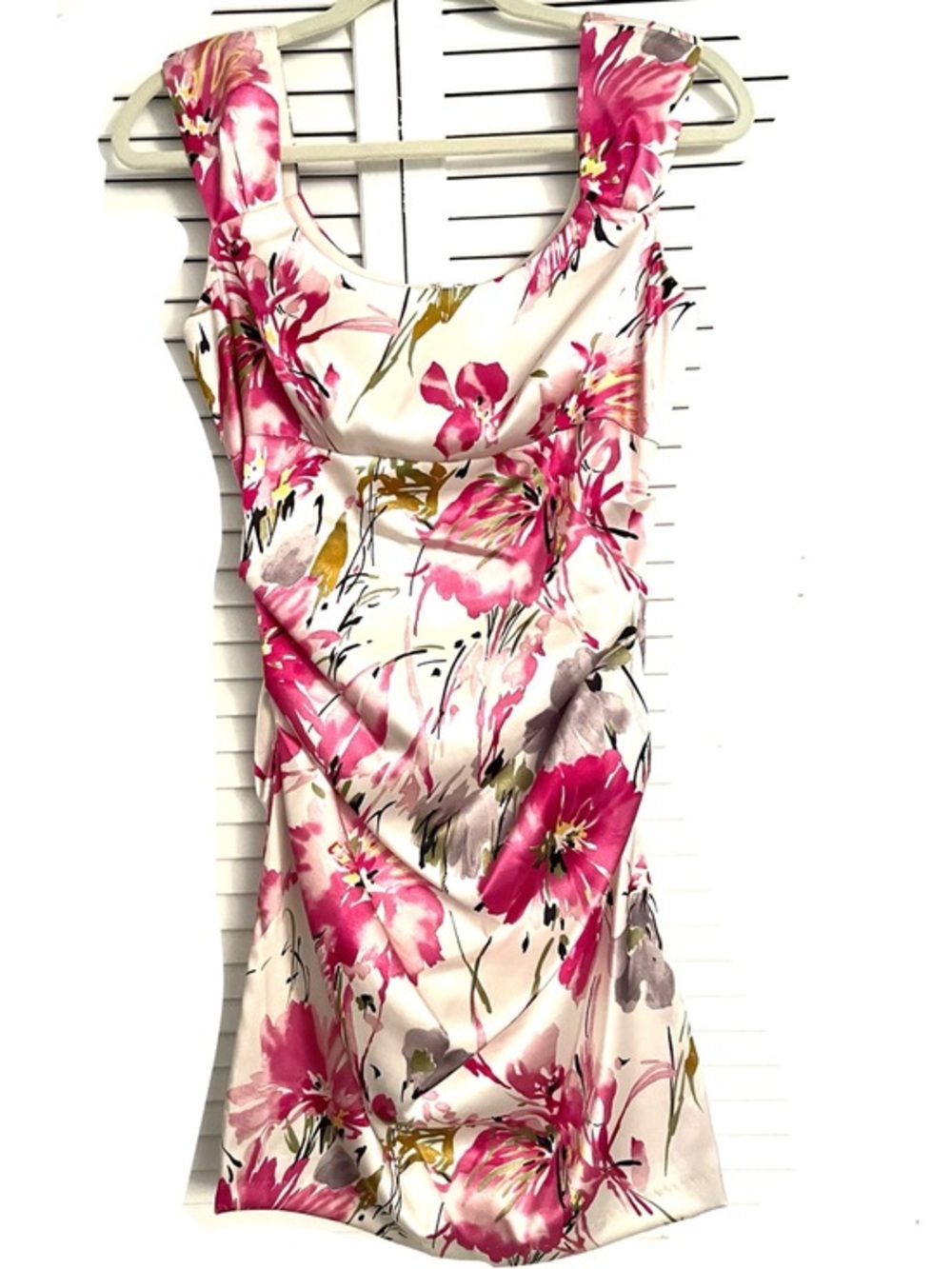 Floral Pink and Off White Sleeveless Sheath Mini Dress!